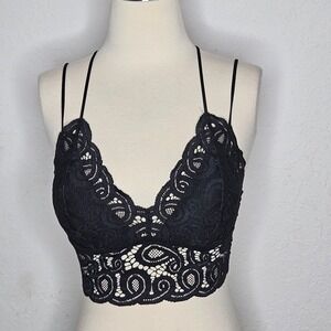 PINK‎ Victoria's Secret Black Floral Lace Longline Bralette Adjustable XS S